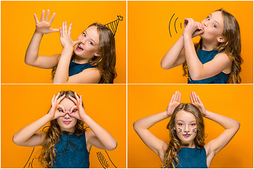 Image showing The face of playful happy teen girl