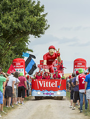 Image showing Vittel Vehicle on a Cobblestone Road- Tour de France 2015