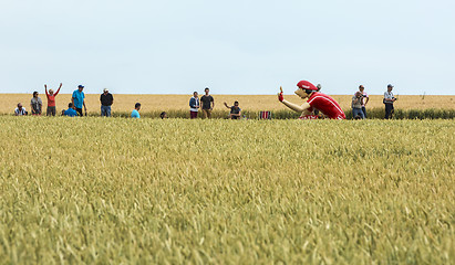 Image showing Vittel Mascot in a Wheat Field- Tour de France 2015