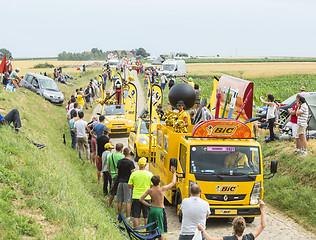 Image showing BIC Caravan on a Cobblestone Road- Tour de France 2015