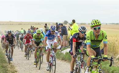 Image showing The Peloton on a Cobblestone Road - Tour de France 2015