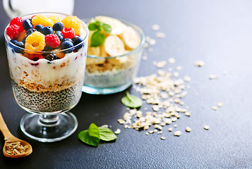 Image showing milk with chia seeds and berries