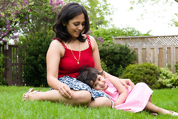 Image showing Mother and daughter playing outside