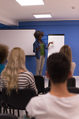 Image showing Black woman Speaker Seminar Corporate Business Meeting Concept