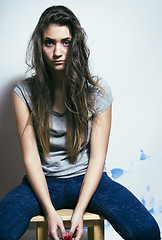 Image showing problem depressioned teenage with messed hair and sad face