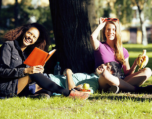 Image showing portrait of international group of students close up smiling, bl