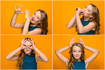 Image showing The face of playful happy teen girl