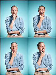 Image showing The young man over blue background