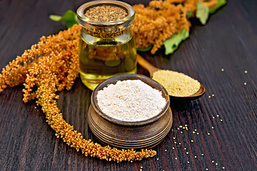 Image showing Flour amaranth in clay bowl with oil on board