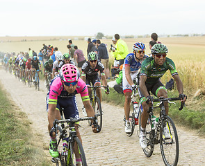 Image showing The Peloton on a Cobblestone Road - Tour de France 2015