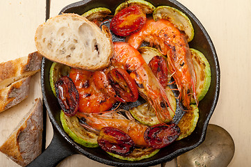 Image showing roasted shrimps with zucchini and tomatoes