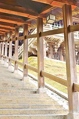 Image showing Stone steps with wooden roof at Nigatsudo hall in Nara