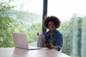 Image showing African American woman in the living room