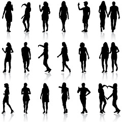 Image showing Black silhouettes of beautiful mans and womans on white