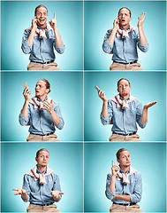 Image showing The surprised young man over blue background