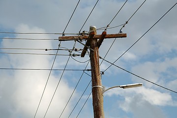 Image showing Electric lines on mast