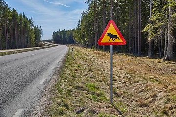 Image showing Moose roadsign in Sweden