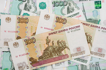 Image showing Background of scattered banknotes - Russian ruble different denominations