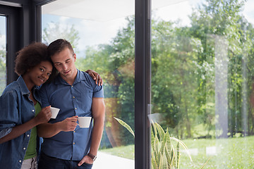 Image showing romantic happy young couple relax at modern home indoors