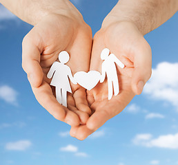 Image showing hands with paper couple pictogram and heart shape