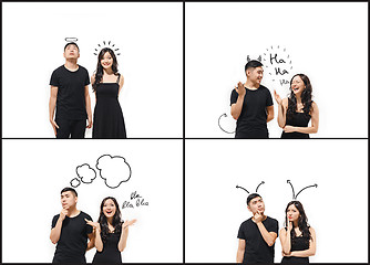 Image showing The Collage from images of Korean couple isolated on white