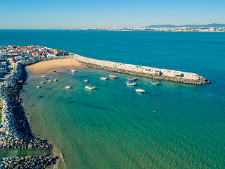 Image showing Aerial View Fishing Boats in Harbor