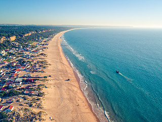 Image showing Aerial View Empty Sandy Beach with Small Waves