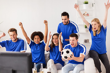 Image showing friends or football fans watching soccer at home