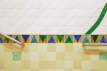 Image showing Colourful ceramic mosaic in the underground railway of Lisbon, Portugal