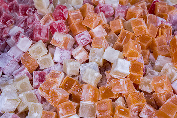 Image showing Turkish delight rahat sweets various colors and flavors