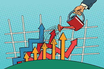 Image showing businessman watered arrow growth chart from a watering can