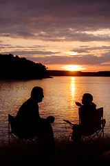 Image showing Sunset by the lake