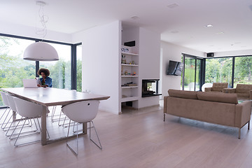 Image showing African American woman in the living room