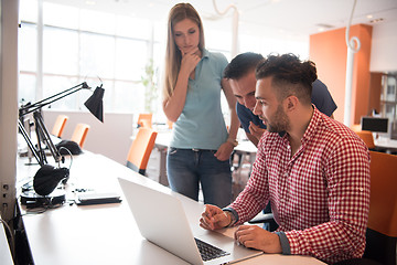 Image showing Group of young people employee workers with computer