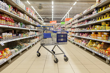 Image showing empty shopping cart or trolley at supermarket