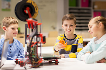 Image showing happy children with 3d printer at robotics school