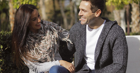 Image showing Happy young couple enjoying the autumn sunshine