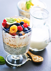 Image showing milk with chia seeds and berries