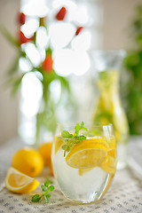 Image showing Fresh limes and lemonade