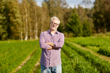 Image showing happy senior man at farm