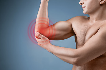 Image showing Man With Pain In Elbow. Pain relief concept