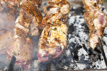 Image showing skewers of meat, close-up