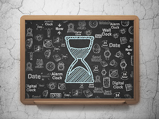 Image showing Time concept: Hourglass on School board background