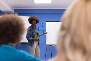 Image showing Black woman Speaker Seminar Corporate Business Meeting Concept