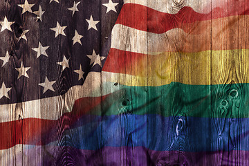 Image showing Flag of USA vs rainbow flag