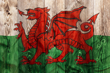 Image showing National flag of Wales, wooden background