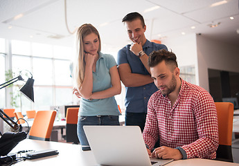 Image showing Group of young people employee workers with computer