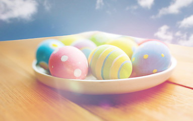 Image showing close up of colored easter eggs on plate