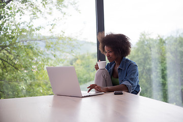 Image showing African American woman in the living room