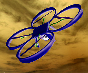 Image showing Drone, quadrocopter, with photo camera against the sky. 3D illus